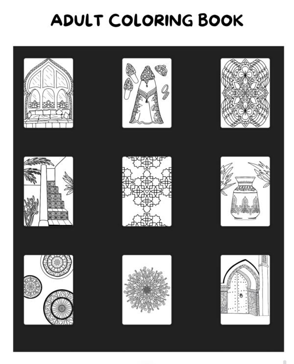 Livre de coloriage adulte 16 pages PDF imprimable, art oriental – Image 2